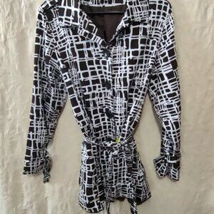 Brown and White Geometric Print Blouse